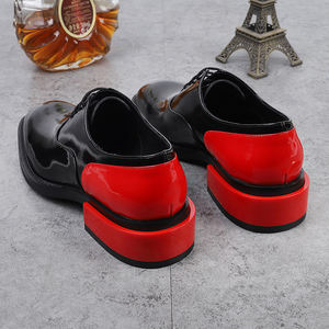 Zapatos de cuero genuino Punta estrecha Zapatos de vestir para hombres Oficina Oxfords Color rojo y negro patchwork - Product Image 6