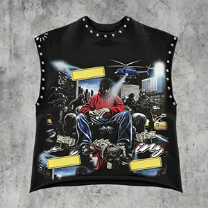 Camiseta sin mangas personalizada para hombre, estilo <span class=keywords><strong>vintage</strong></span> urbano, de algodón 100% de alto gramaje, con estampado DTG de pedrería y efecto desgastado, corte holgado. - Product Image 3