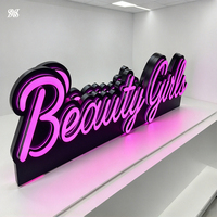 Enseigne lumineuse 3D LED personnalisée à bords éclairés, lettres en acrylique rose style néon, logo lumineux pour salon de beauté, signalétique publicitaire murale pour entreprise