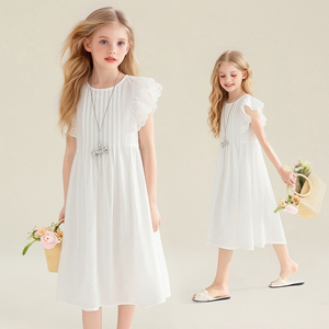 <span class=keywords><strong>Vestito</strong></span> <span class=keywords><strong>Bianco</strong></span> in Pizzo con Volant Senza Maniche per Bambine, Abito Estivo Casual a Linea A per Bambine Piccole - Product Image 1