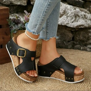 Ciabatte da spiaggia con fibbia e suola spessa da <span class=keywords><strong>donna</strong></span>, nuove ciabatte estive Muffin Plus Size, <span class=keywords><strong>sandali</strong></span> taglia <span class=keywords><strong>43</strong></span> Plus Size - Product Image 4
