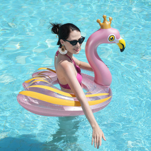 PVC <b>Inflatable</b> Flamingo Swim Ring With Crown For Kids And Adults Swimming <b>Pool</b> <b>Float</b> Cartoon Design - Product Image 1
