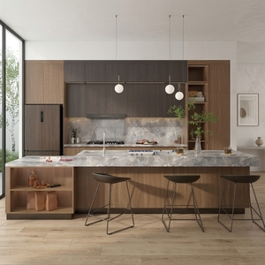 Modern Kitchen Cabinets <strong>Gold</strong> and Black Custom Solid Wood Kitchen Cabinet Luxury Storage Furniture OEM ODM Factory Supplier - Product Image 2