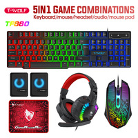 Clavier, souris, casque, haut-parleurs et tapis de souris filaires lumineux TWOLF TF880 USB 5-en-1 - versions russe, espagnole et arabe