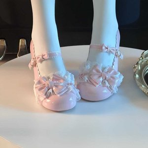 Sweet Lace Trim Mid-Heel Leather Shoes for Women Cute Spring Leather <b>Flats</b> Comfortable & Non-Slip - Product Image 1