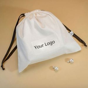 Sac cadeau pour bijoux faits main de haute qualité, en toile de coton de couleur naturelle, pochette anti-poussière avec étiquette tissée - Product Image 4