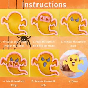 8 pezzi frese per biscotti in argilla polimerica di Halloween timbro con modanatura One-touch Halloween 3D fantasma di zucca Cookie Cutter timbro Halloween - Product Image 5