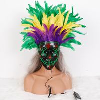 Máscara LED Personalizada con Plumas Negras, para Mardi Gras, Carnaval, Fiesta de Disfraces, Máscara con Cable EL Luminoso, Disfraz para Festival Rave