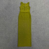 Robe bandage à col en U pour femmes, ornée de strass et de perles, pour les occasions de soirées formelles