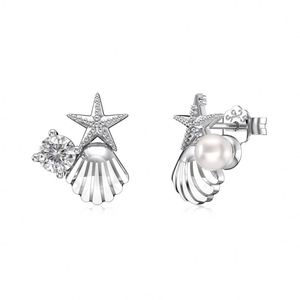 Dylam Tiny <b>Cute</b> 925 Sterling Silver Hypoallergenic Rhodium Plated Women Girls Ocean Starfish Shell 5A Zirconia Stud <b>Earrings</b> - Product Image 1