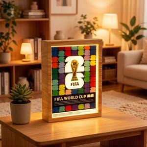 Lampe LED en acrylique et bois Coupe du Monde <span class=keywords><strong>FIFA</strong></span> 2026, motif numérique coloré, thème <span class=keywords><strong>FIFA</strong></span>, veilleuse chaude pour décoration intérieure et souvenir - Product Image 2