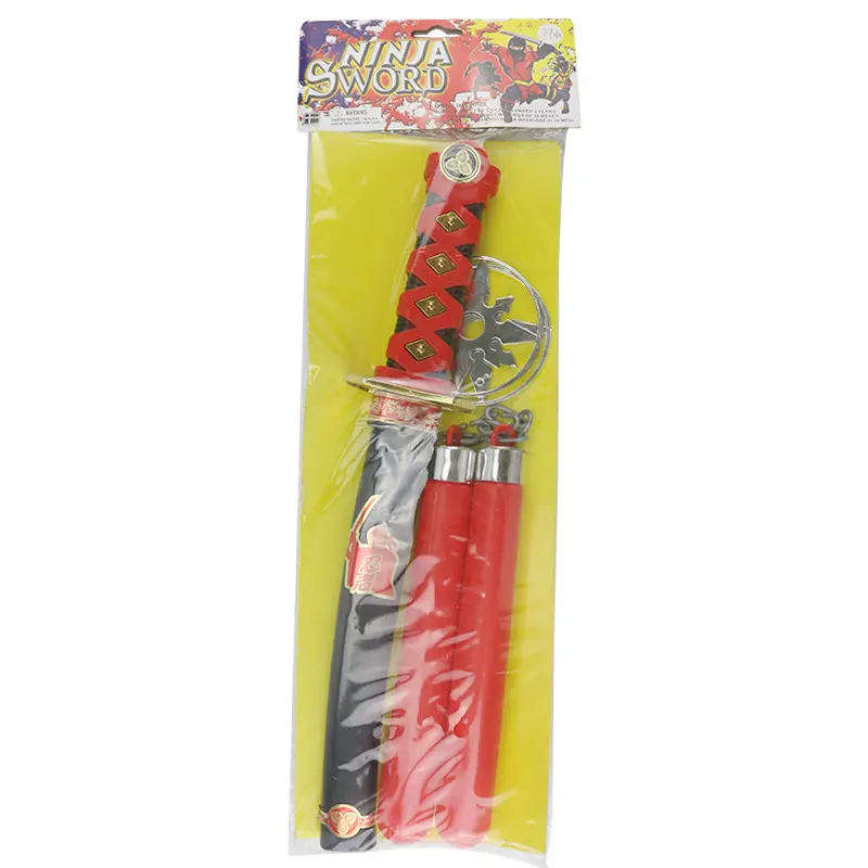 Bolsa de juguete japonesa para niños, arma ninja de plástico, accesorios de juego, espada samurái de estilo corto, nunchaku rojo, juego de dardos