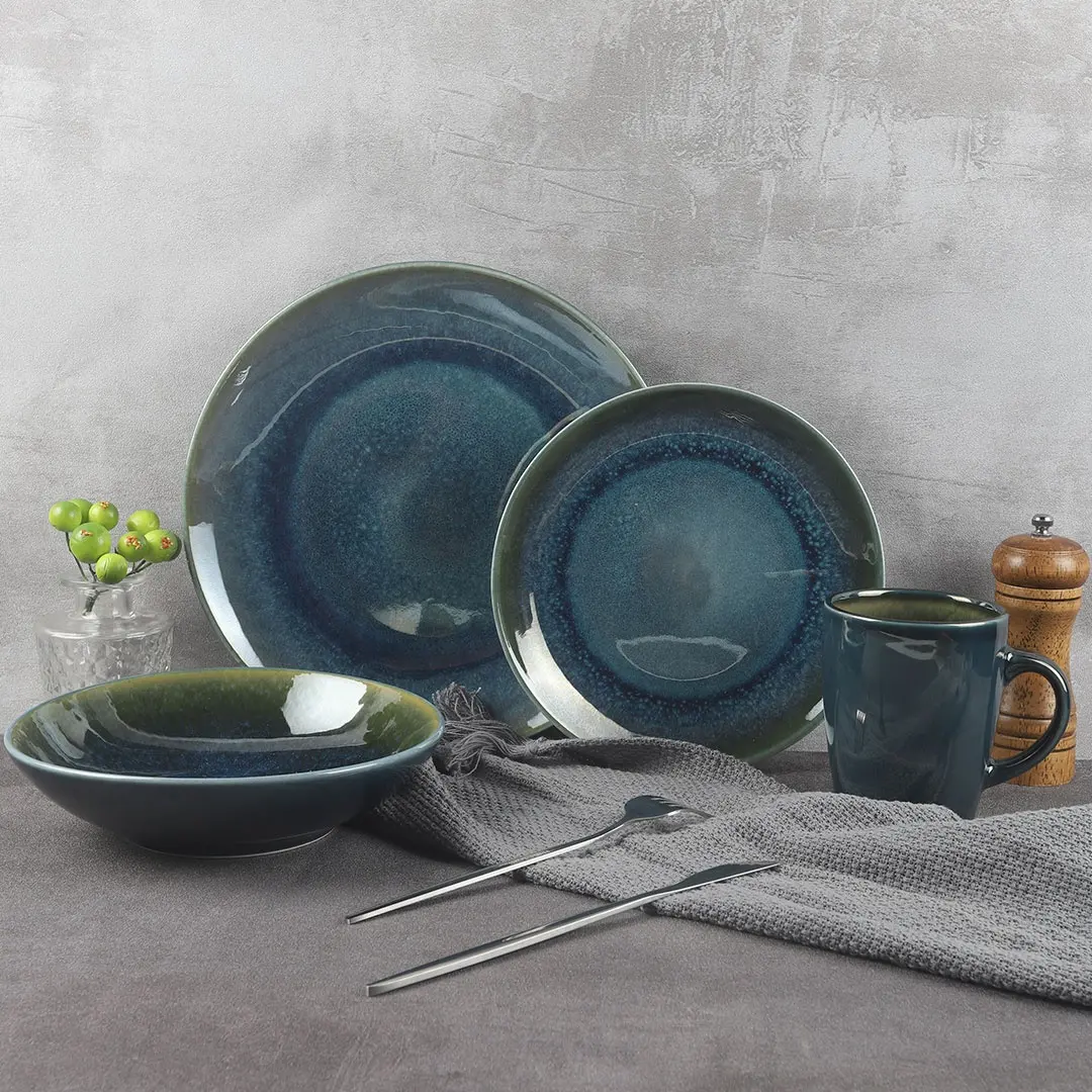 China assiettes bols service de 12 16 Stück porcelain bleu glacure reaktive dienstleistungen de table compets