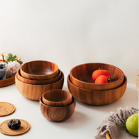 Grand bol japonais rétro de luxe léger en bois d'acacia, style vintage, pour salade, soupe, nouilles, bassin en teck, très grande capacité pour banquets