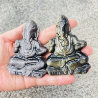 Décoration en obsidienne noire sculptée en forme de Ganesha, pierre précieuse naturelle de guérison, vente en gros