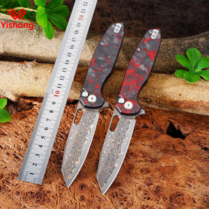 Coltello Pieghevole GT-T0044-<span class=keywords><strong>4</strong></span> in Acciaio Damasco VG-10 con Manico in Fibra di Carbonio e Chiusura a Bottone Tunafire - Product Image 1