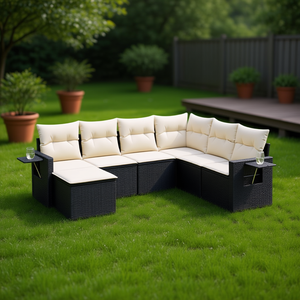 Ensemble de canapés de jardin noir et crème en rotin d'extérieur avec coussins en mousse haute densité, design contemporain imperméable - Product Image 2