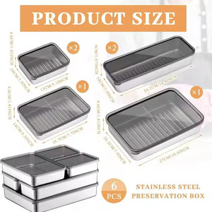 ภาชนะเก็บอาหารสแตนเลส 304 ทรงสี่เหลี่ยมพร้อมฝาปิดแบบคลิปปิดผนึกสำหรับใช้ในตู้เย็นสำหรับการเดินทาง - Product Image 3