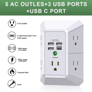 4.8A tổng <span class=keywords><strong>5</strong></span>-Outlet tường sạ<span class=keywords><strong>c</strong></span> với 4 <span class=keywords><strong>USB</strong></span> sạ<span class=keywords><strong>c</strong></span> <span class=keywords><strong>c</strong></span>ổng <span class=keywords><strong>3</strong></span>-mặt 1680j Surge Protector Power Strip đa <span class=keywords><strong>c</strong></span>ắm Extender <span class=keywords><strong>Adapter</strong></span> - Product Image 2