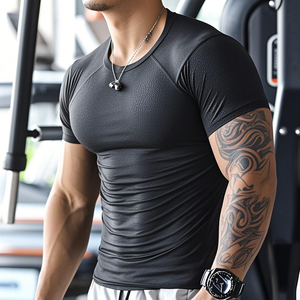 Plus Size 300 Grams Light <b>Weight</b> Knitted Digital Printing <b>Blank</b> Breathable Gym Fitness Workout Athletic Sport T-shirts for Men - Product Image 3