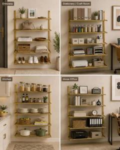 Handmade Brass Wall <b>Shelving</b> <b>Unit</b> 6 Tier Modern Storage Rack Open Display Organizer for Kitchen Living Room Bathroom and Home - Product Image 2