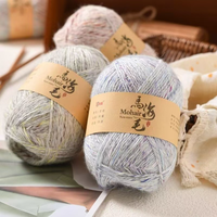 Fil fantaisie long et moelleux en soie et mohair, couleur étoilée, doux au toucher, pour tricot à la main DIY et personnalisation de pulls