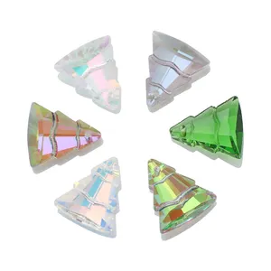 Zhubi Creative Color Sublimation Christmas Tree Glass Beads 13X15MM Crystal Pendant Beads For Jewelry Making DIY Crafts