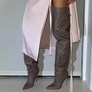 Big Size 45 Wide Fit Women's Over Knee High Thin Heels Zipper Pockets <b>Boots</b> Pointed Toe Shoes Stiletto Long Booties - Product Image 2