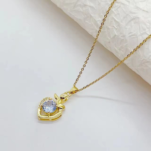 Collar de Corazón de Acero Inoxidable con Circones y Baño de Oro, Diseño Floral, Venta al por Mayor Directa de Fábrica - Product Image 5