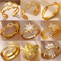 Bague géométrique en acier inoxydable plaqué or pour femme, design original, ajustable, idéale pour les fêtes, cadeau tendance