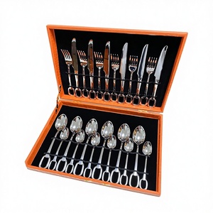 Designer Minimalist Stainless Steel Flatware Sets 24-Piece Knives <b>Forks</b> and Spoons with Custom Logo Plated Silvery Golden Colors - Product Image 2