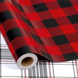 Christmas <b>Wrapping</b> <b>Paper</b> Red Black Buffalo Plaid Reversible 17x32.8 Feet Gift Craft <b>Paper</b> - Product Image 1