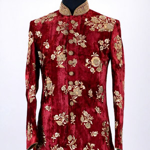 2022 hermoso vestido Sherwani bordado pesado tela de terciopelo de talla grande traje de pantalón transpirable elegante para fiestas bodas incluye - Product Image 3