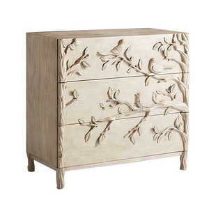 Commode à 3 tiroirs en bois massif, buffet rustique fait main avec relief floral, meuble de rangement antique pour salon - Product Image 5