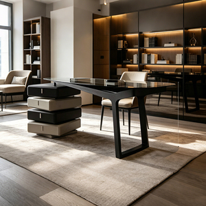Table d'étude italienne de luxe légère en bois et <span class=keywords><strong>verre</strong></span>, <span class=keywords><strong>bureau</strong></span> moderne et minimaliste pour la maison, <span class=keywords><strong>bureau</strong></span> d'écriture et d'ordinateur - Product Image 2