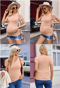 OEM ODM Ekouaer Camisetas de Maternidad para Mujer, Paquete de 3, Blusas con Cuello en V, Túnica, Ropa de Embarazo, <span class=keywords><strong>Camiseta</strong></span> Casual de Manga Corta con Volantes Laterales, Talla S - Product Image 3
