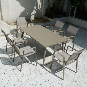Outdoor Patio Dining Aluminium <b>Table</b> and 6 Stackable Chairs Garden Bistro Furniture Set with Umbrella - Product Image 4