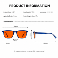 Lunettes unisexes avec monture TR90 bleue cristalline, verres en résine CR39, taux de filtration SR 80%-100%, faible MOQ, protection contre la lumière bleue.