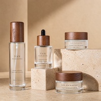 Ensemble cosmétique YAN Packaging en verre premium avec bouchon en bois, flacon pulvérisateur/goutteur et pot, 30g 50g 50ml 100ml, pour crème visage et huile essentielle