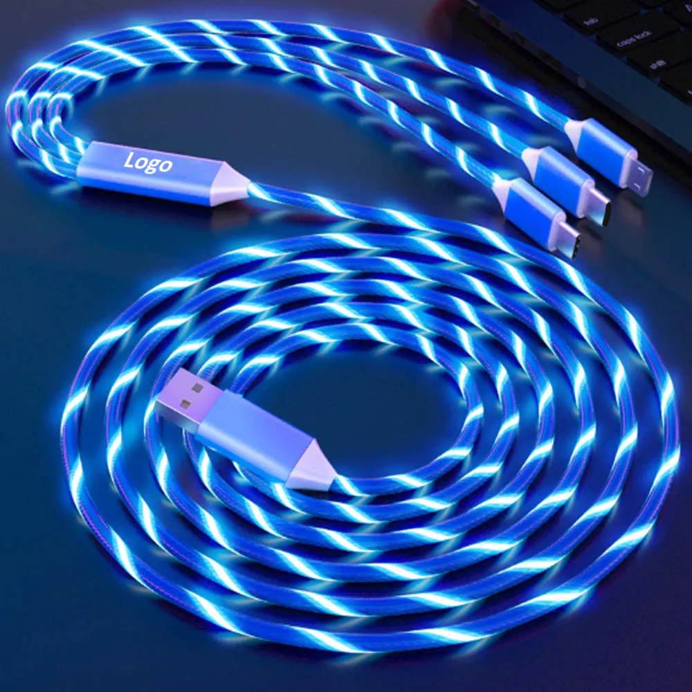 3A USB Type C Cable 3.3ft Visible LED Light Up Flowing LED Data Cable Micro USB C Charger Cord for Cell Phone