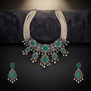 Women's Green Zircon Flower Shape Zinc Alloy Necklace 187180 Elegant <b>Wedding</b> <b>Accessory</b> with Dazzling Zircon Stones - Product Image 3