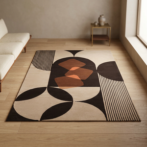 Tapis marron moderne du milieu du siècle, tapis géométrique rétro de designer, tapis contemporain fait main pour la décoration du sol - Product Image 3