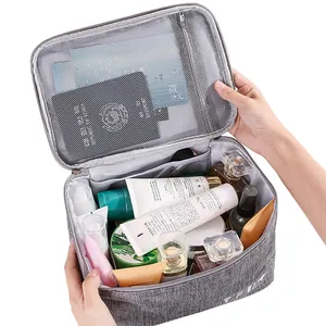 Europe Burgundy White Family Pu Leather Travel Makeup Cosmetic Storage Bag