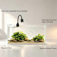 Ensemble d'aquarium en verre contemporain de petite taille, aquarium en cristal HD à faible teneur en fer avec pompe silencieuse intégrée et éclairage LED zoomable