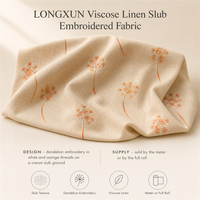 Tissu brodé en viscose et lin LONGXUN, motif pissenlit sur fond crème, vente en gros, fournisseur textile OEM ODM