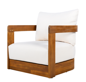 เก้าอี้คลับไม้โอ๊คสำหรับกลางแจ้ง ดีไซน์ทันสมัย ทรงโค้ง พร้อมเบาะกันน้ำ เฟอร์นิเจอร์สำหรับสวนและลานบ้าน - Product Image 4