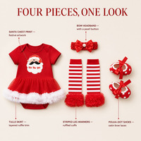 Ensemble de vêtements de Noël pour bébé, 4 pièces, tenue pour nouveau-né, 0-2 ans, hiver, dessin animé, Père Noël, coton, élasthanne, ensemble de vêtements pour nourrissons, vente en gros