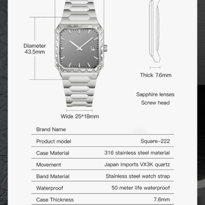 Reloj de Cuarzo Cuadrado para Hombre, Novedad 2025, 35MM, Ultrafino, Acero Inoxidable, Cristal de Zafiro Azul, Resistente al Agua 100M - Product Image 2