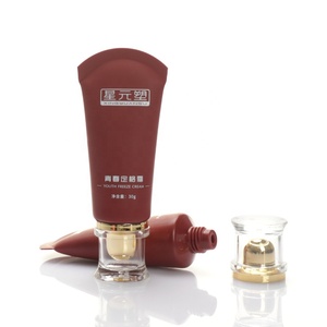 High Quality 30ml <b>Plastic</b> Cosmetic Color <b>Tube</b> With Gold Acrylic Screw Cap Round Shape End For Face Mask And Skin Care Packaging - Product Image 4