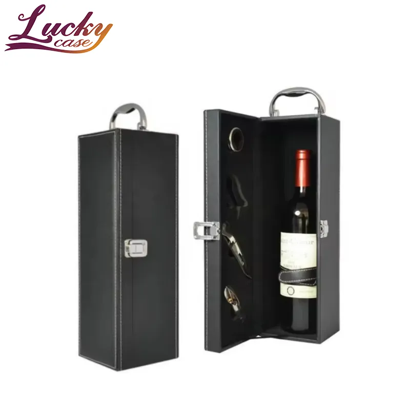Vente en gros étui pour bouteille de vin en cuir PU personnalisé boîte-cadeau d'emballage de vin mallette de stockage de liqueur de brandy de luxe
